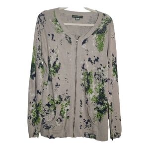 Eddie Bauer Gray Splatter Print Zip Up Cardigan Sweater w/ Pockets Size 1X